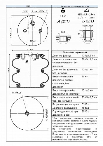 Пневмоподушка 180D1 (сильфон двойной закрытый)